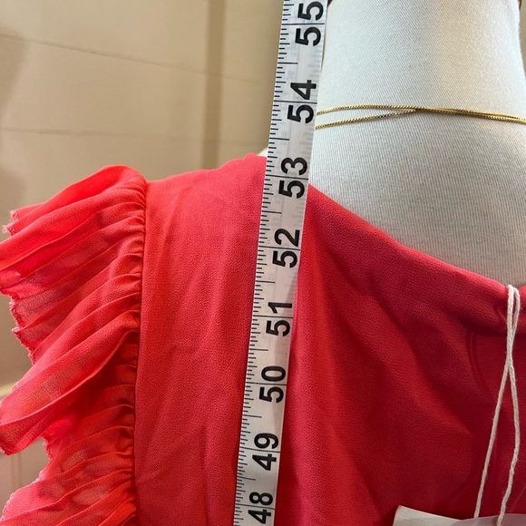 SENES Red Pleated Ruffle V Neck Maxi Dress Italy Fits Medium - Picture 6 of 12